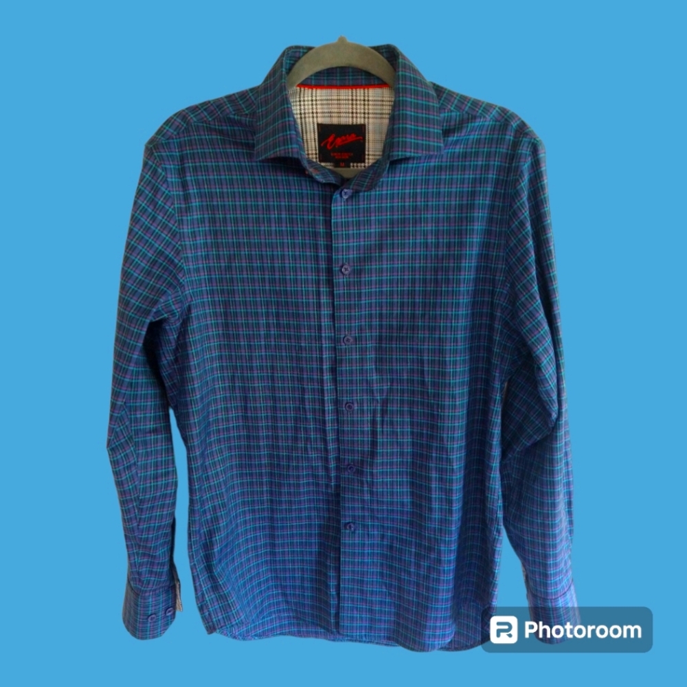 Egara Shirt Mens Shirt Medium Blue Purple Plaid Business Office‎ Casual Dress